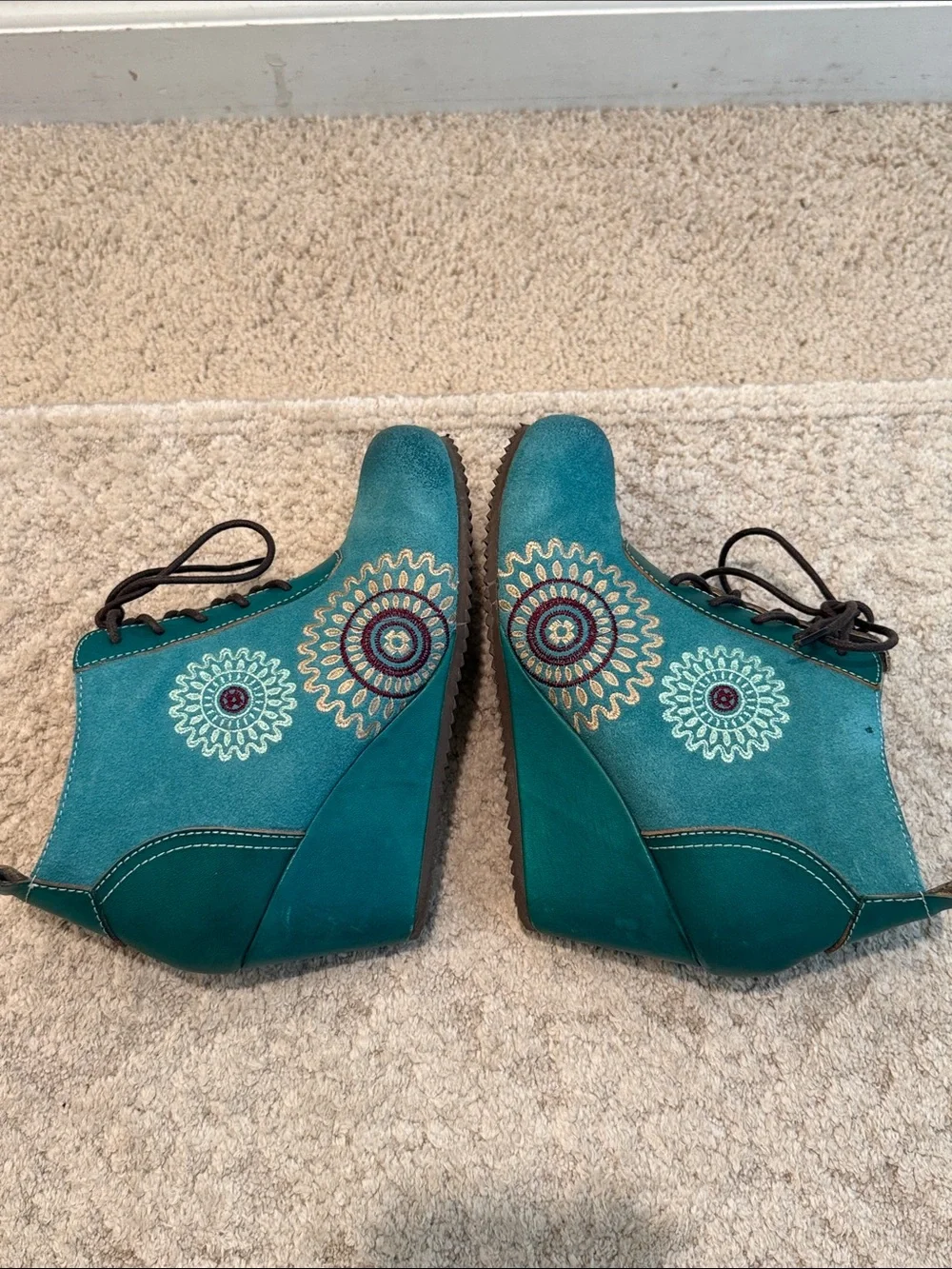 L’Artiste by Spring Step Size 36 US 5.5-6 Rare Westminster Wedge Booties teal